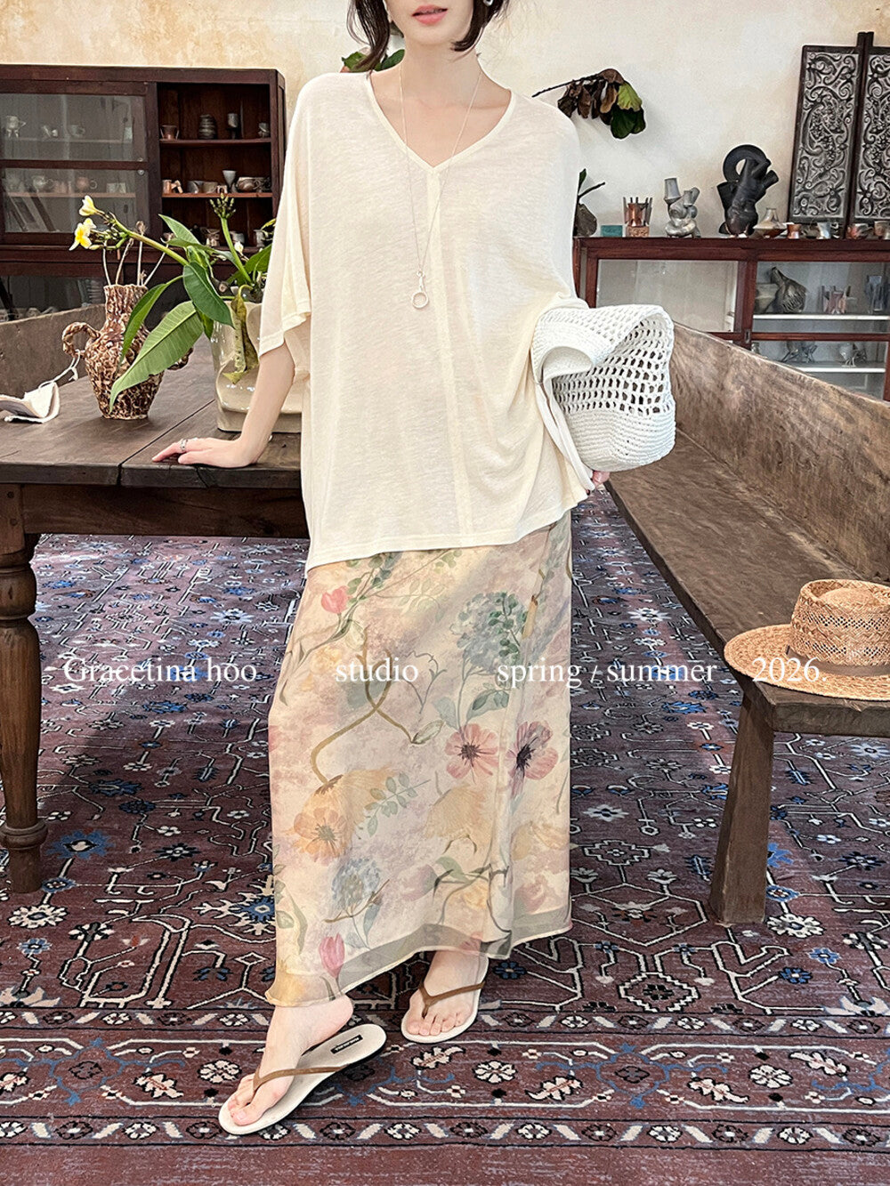Vintage Oil Painting Floral Print Midi Skirt 100% Polyester Side Zip A-Line Elegant Summer Skirt - Seldom Seen Styles