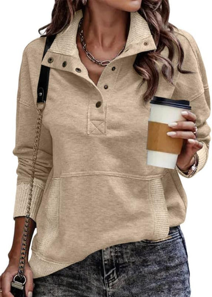 Womens Sweatshirt Casual Long Sleeve Lightweight Sweatshirts Button Loose Pullover Tops