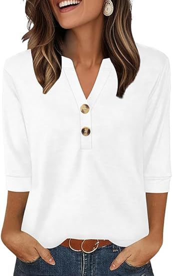 Womens Tops 3/4 Sleeve Heley Shirts for Women Summer Fashion 2025 Blouses Beach Vacation Clothes - Seldom Seen Styles