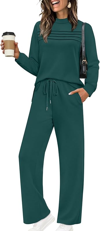 Two Piece Sets for Women Fall Travel Vacation Outfits Long Sleeve Lounge Sets Side Slit Wide Leg Pants S-3XL - Seldom Seen Styles