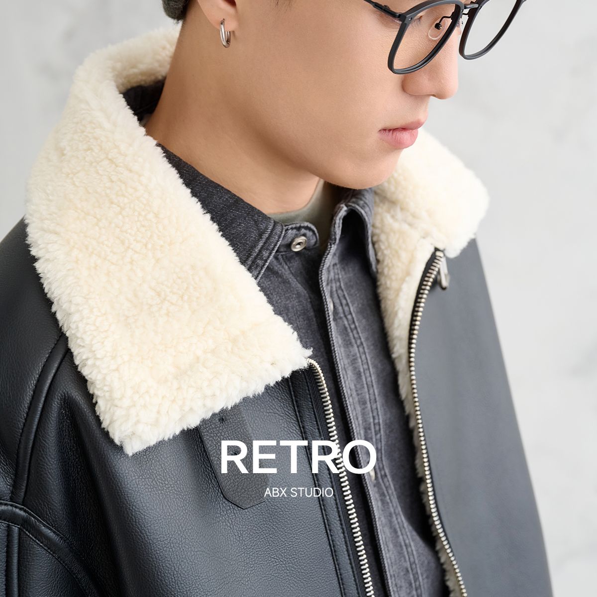 [PU leather composite imitation lamb wool collar] Winter fur integrated thickened thermal leather jacket jacket men