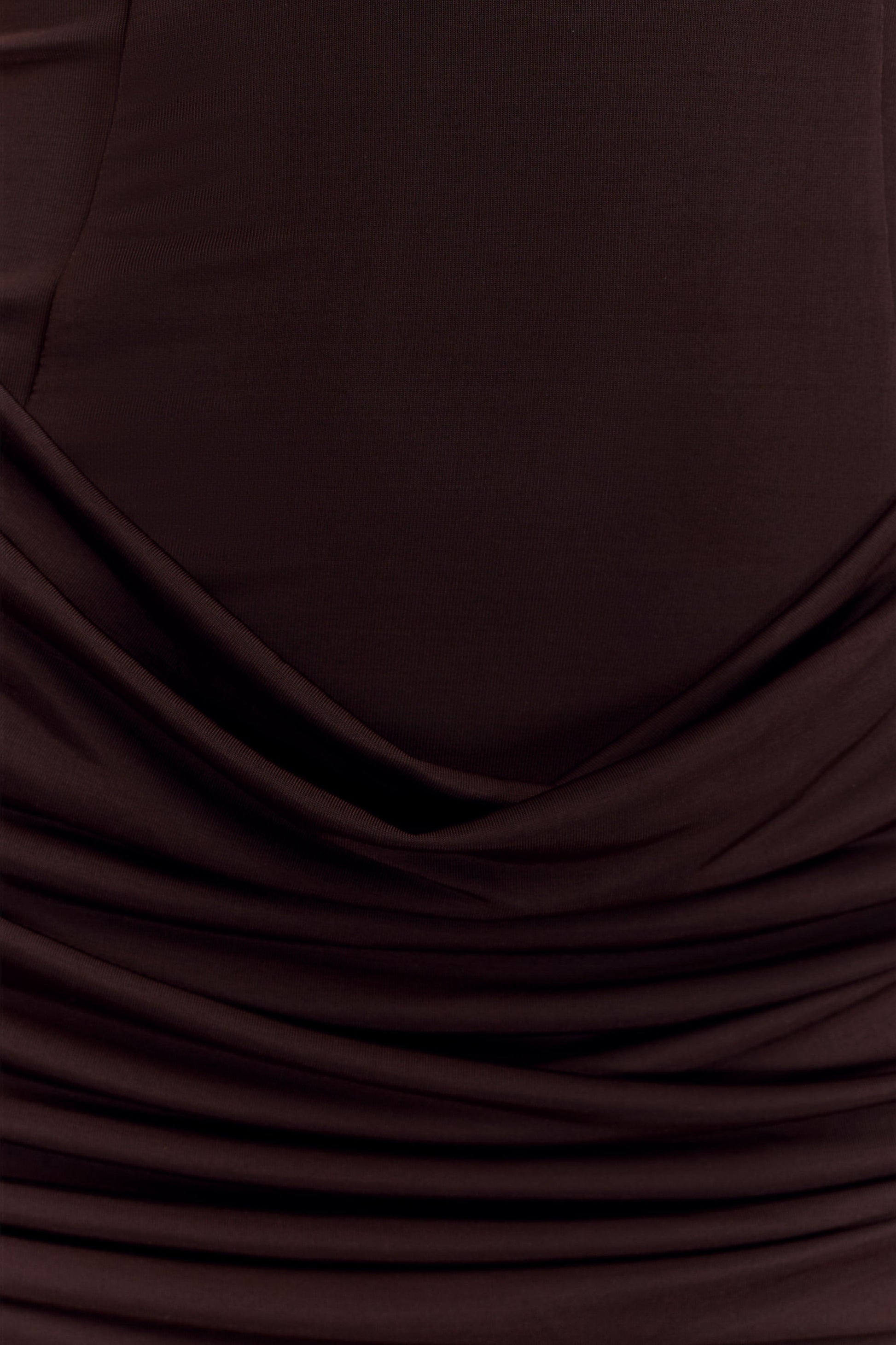 Mattea Slinky And Mesh Mini Dress With Scarf - Dark Chocolate - Seldom Seen Styles