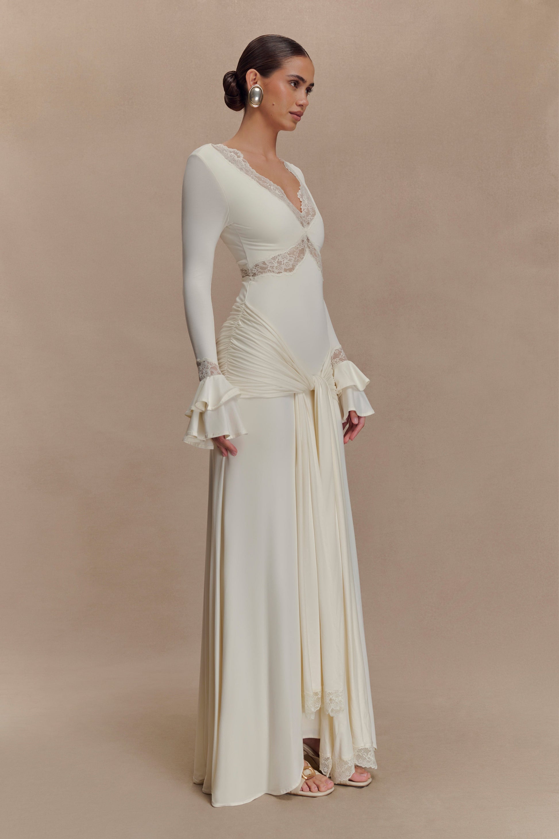 Electra Slinky Lace Maxi Dress - Ivory - Seldom Seen Styles