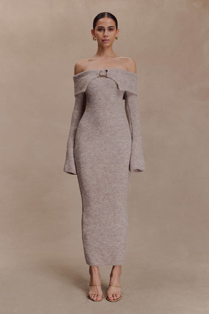 Women's Fall Off Shoulder Sweater Dress 2025 Bell Long Sleeve Ribbed Knit Bodycon Formal Maxi Dresses