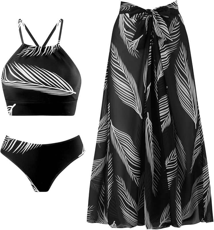 3 Piece Swimsuits for Women High Waisted Bikini Sets Retro Swimsuit with Cover up Beach Wrap Skirt - Seldom Seen Styles