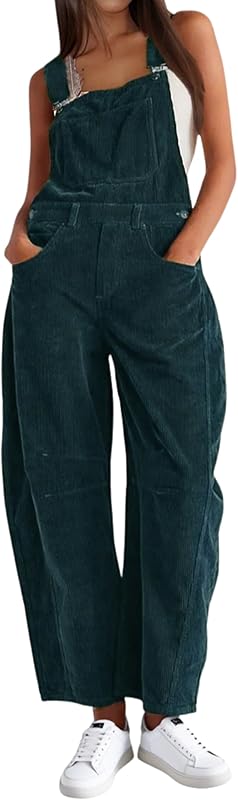 Corduroy Overalls for Women Barrel Wide Leg Bib Corduroy Pants Women Adjustable Romper Jumpsuit with Pockets