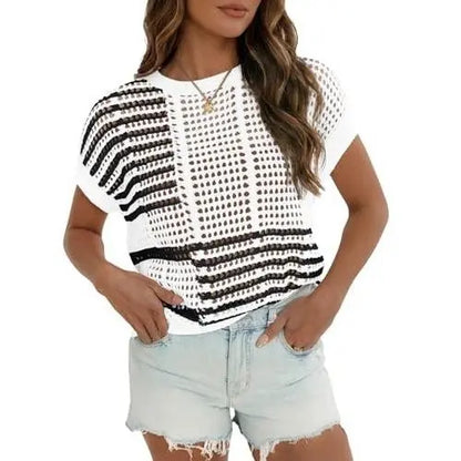 Fisoew Women's Bohemian-Inspired Beige Crochet Top with V-Neck #Springtok #TikTokShopJumpstartSale Casual Chic