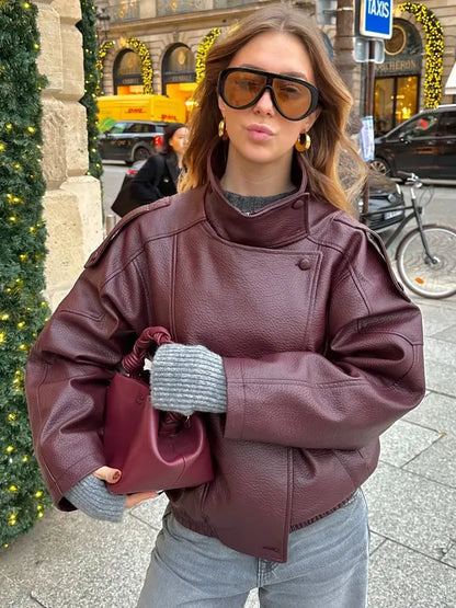 Oversized Asymmetric Faux Leather Jacket
