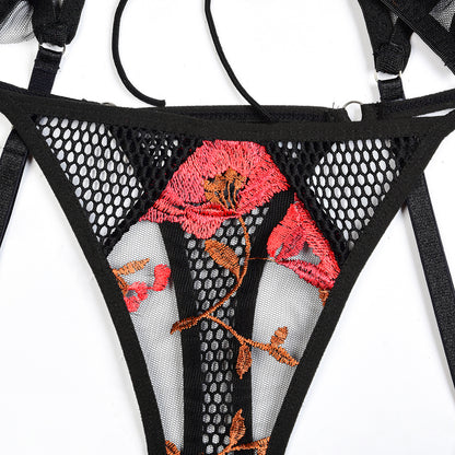 Women Sexy Lingerie Strap Lace Teddy Babydoll Sheer Bralette and Panty Set