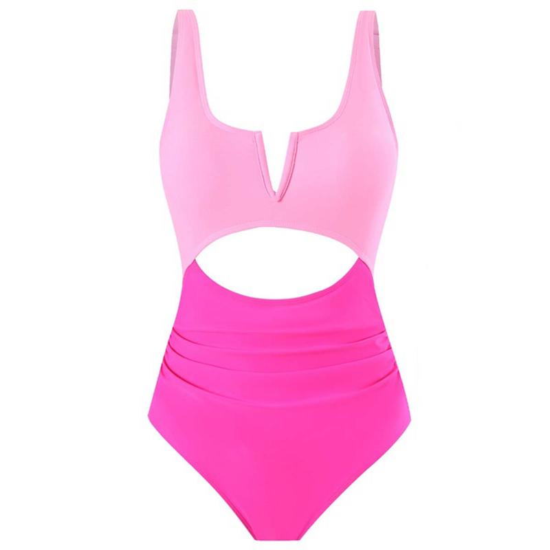 Women's V Neck Tied Cutout Contrast Classic One-Piece Swimsuit - Seldom Seen Styles