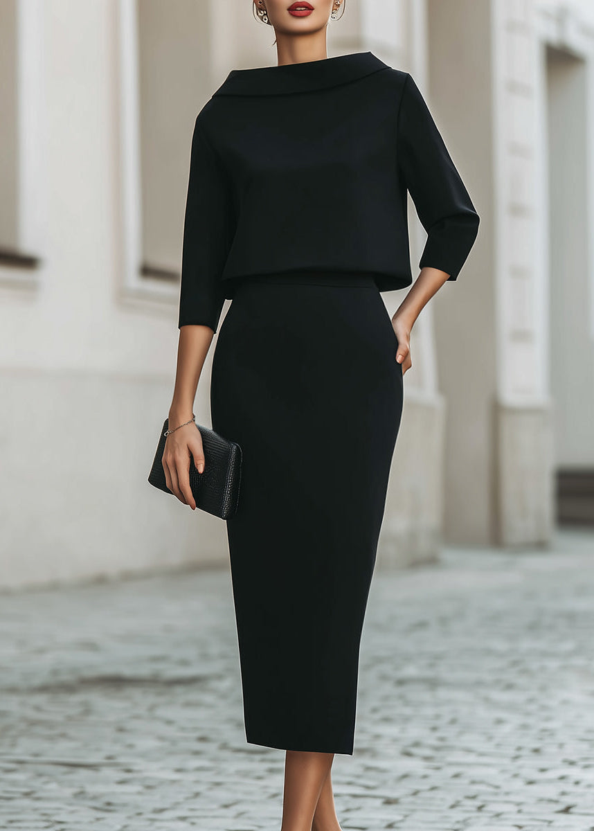 Ceylan Women’s Boat Neck Midi Skirt Set with Elegant 3/4 Sleeves - Seldom Seen Styles