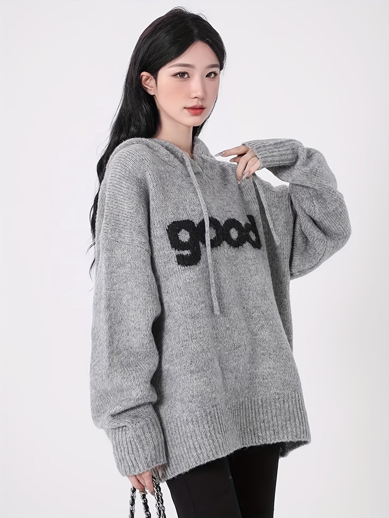 Cozy Gray Hoodie Sweater with Letter Design - Perfect for All Seasons