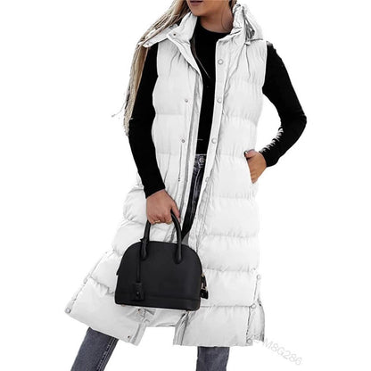 Gilet long matelassé pour femme avec capuche matelassée et fermeture boutonnée pour manteau d'hiver 2024 - Hauts, Vêtements femme