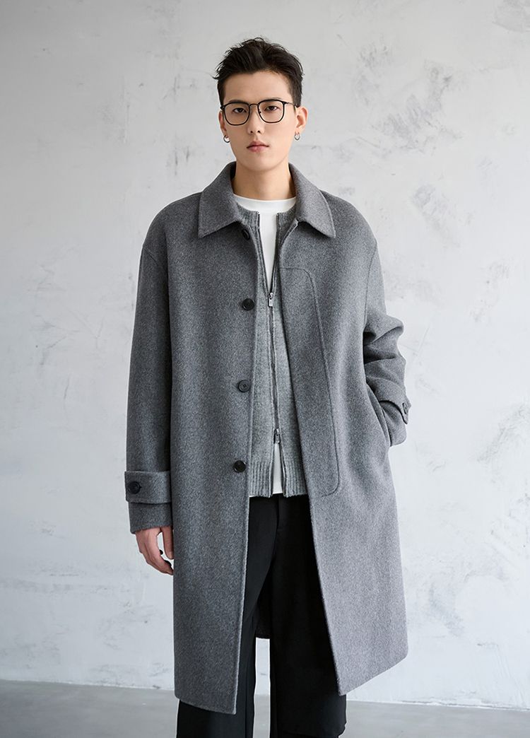 [100 all-wool double-sided woolen coat] Autumn and winter classic Balmacan medium and long coat woolen coat