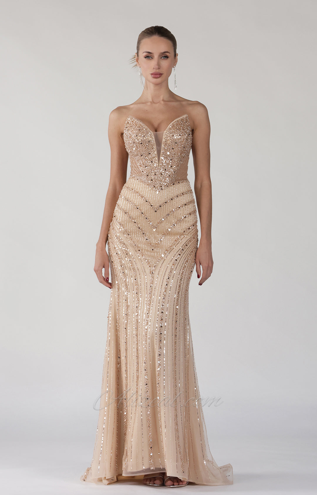 Beaded V-Neck Sequin Strapless Tulle Lace-up Dress - Seldom Seen Styles