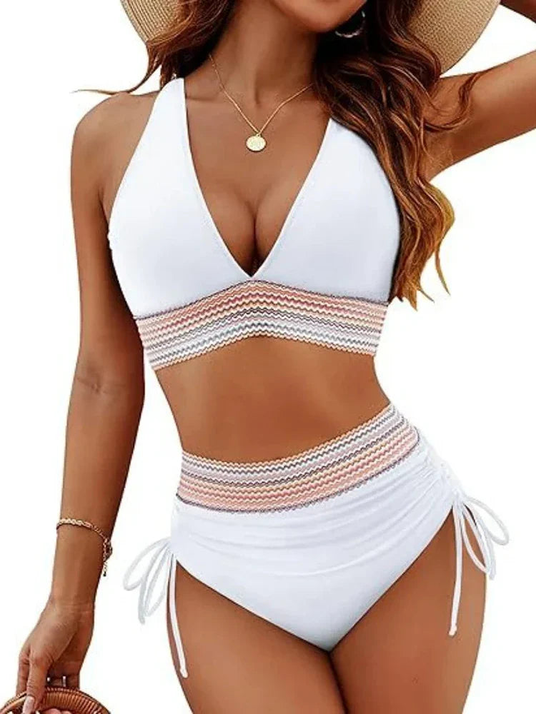 Flattering Deep V High-Waist Bikini