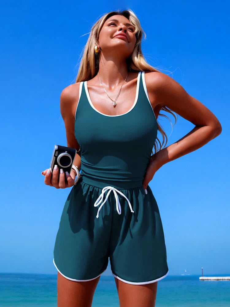 Women's Shape Solver Sport Contrast Binding Sport Swim Romper