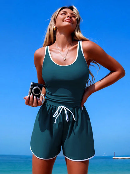 Women's Shape Solver Sport Contrast Binding Sport Swim Romper