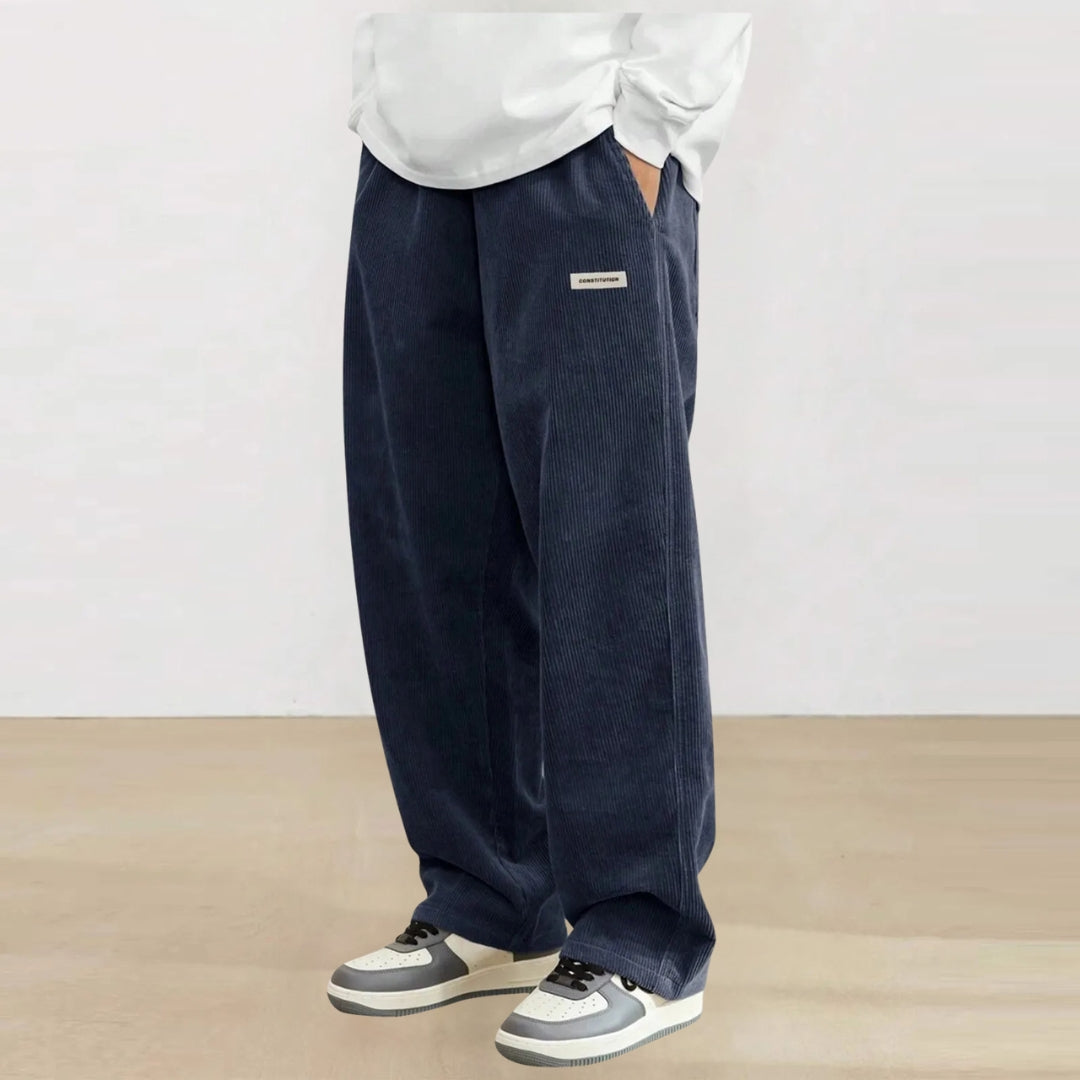 Men's Corduroy Pants Casual Drawstring Elastic Waist Straight Leg Sweatpants with Pockets