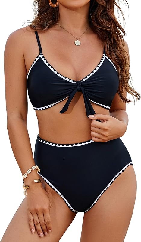 Womens High Waisted Bikini Set Tie Knot High Rise Two Piece Swimsuits Bathing Suits - Seldom Seen Styles