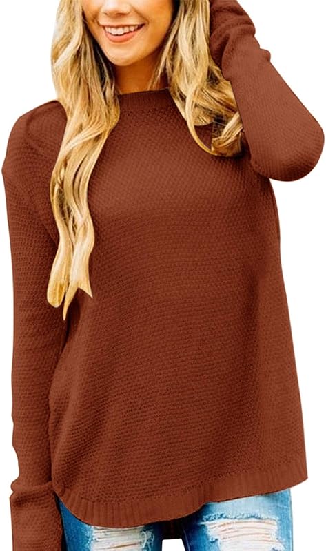 MEROKEETY Women&#39;s 2024 Fall Long Sleeve Oversized Crew Neck Solid Color Knit Pullover Sweater Tops