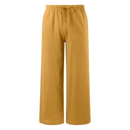 Pantalon Palazzo d'été en lin pour femme, pantalon de plage ample et fluide avec poches