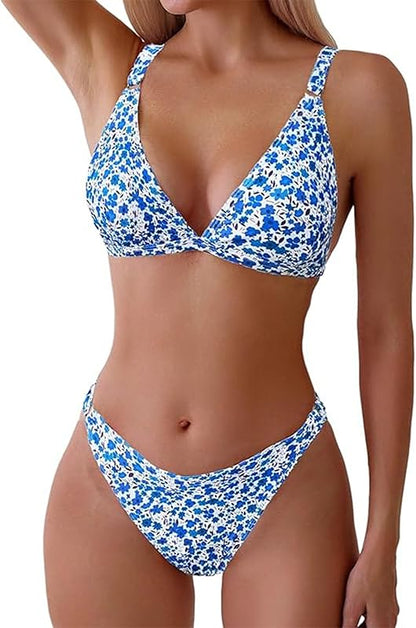 Women's 2 Piece Floral Print Swimsuit Triangle String High Cut Bikini Sets Bathing Suit - Seldom Seen Styles