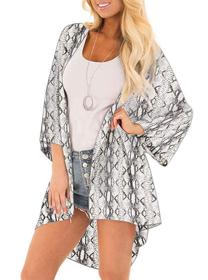 Women's Beach Cover up Swimsuit Kimono with Bohemian Floral Print, Loose Casual Resort Wear