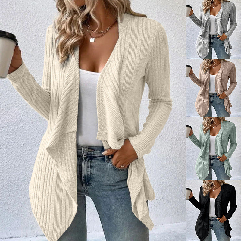 Cardigan Sweaters for Women Waterfall Open Front Long Sleeve Solid Color Fall Winter Coat Casual - Seldom Seen Styles