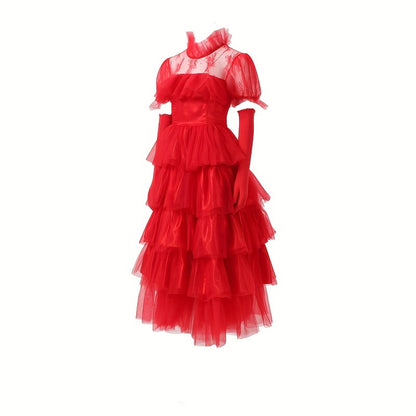 A Lady Gothic Style Red Wedding Dress，Lydia·Dietz Halloween Cosplay Costume Long Tower Skirt