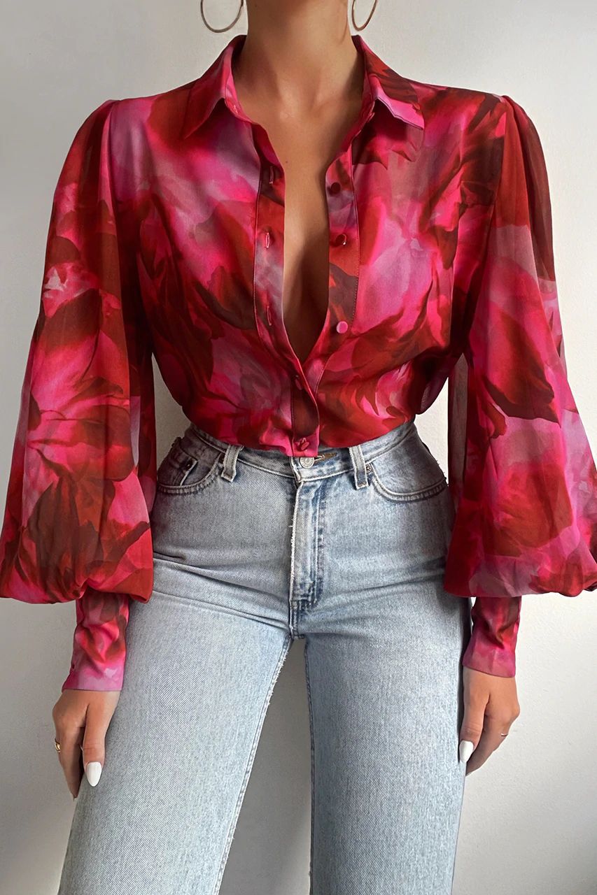 BTFBM Women Fashion Button Down Shirts Lapel V Neck Printed Solid Boho Long Sleeve Blouses Dressy Casual Summer Fall Top