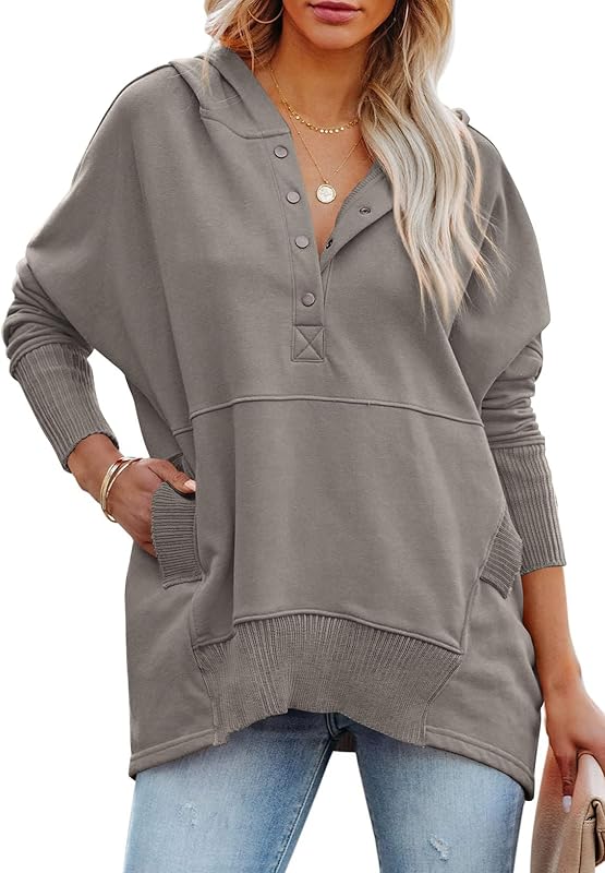 PRETTYGARDEN Women Casual Long Sleeve Lapel Zipper Sweatshirt Drawstring Loose Pullover Tops