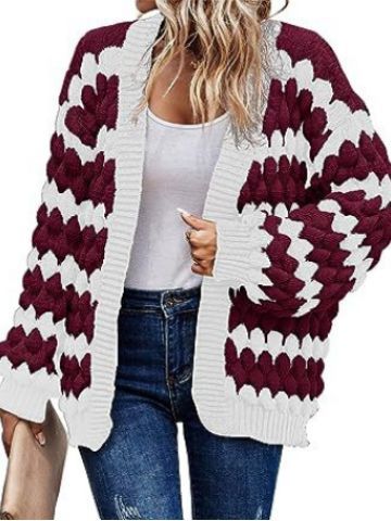 2024 Autumn and Winter Amazon New Lantern Sleeve Striped Loose Multicolor Twisted Knitted Winter Sweater Coat