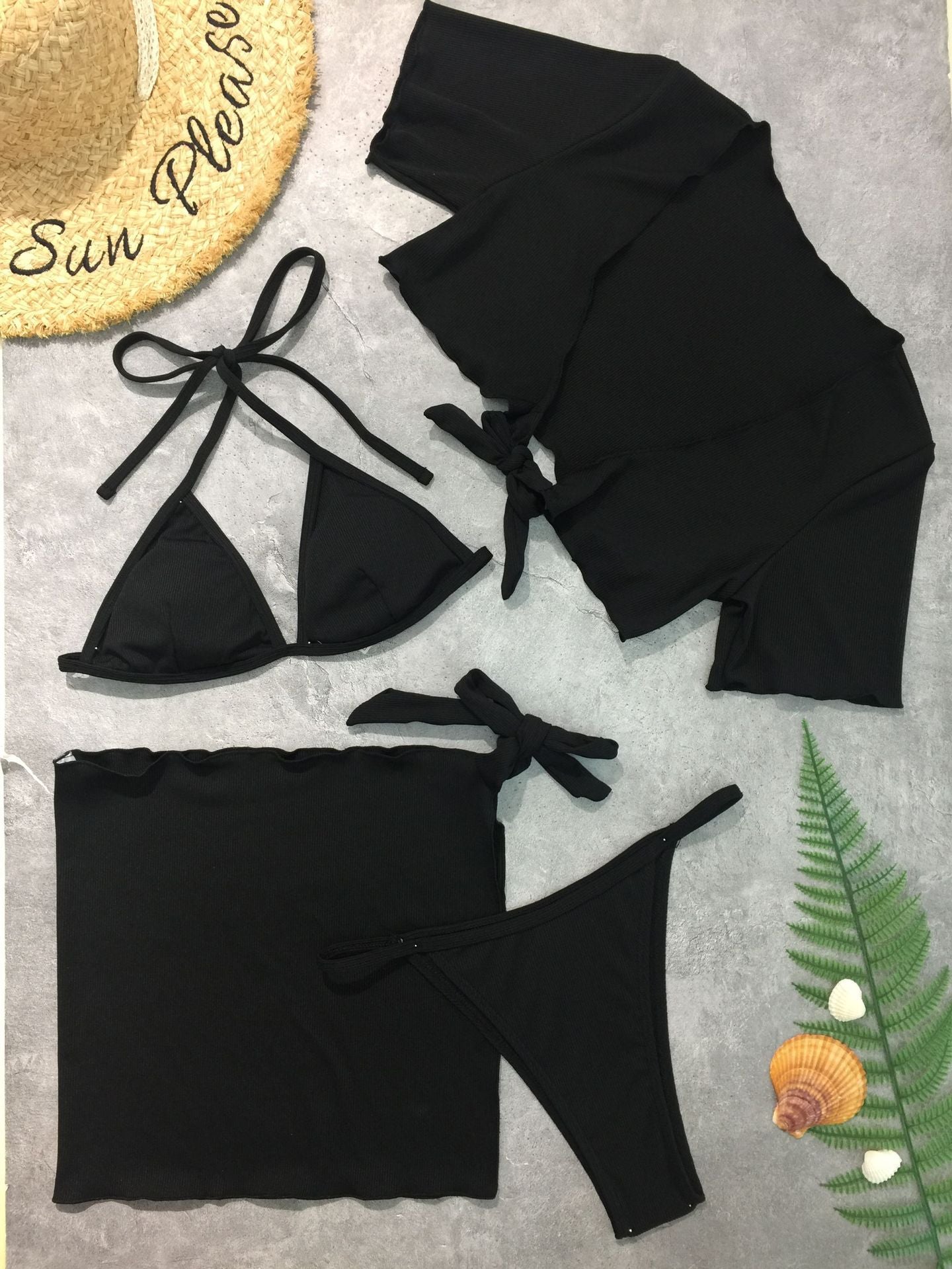 skirted swimwear west coast bikini Strapless Bikini Striped Four-Piece Set Adjustable bikini Swimsuit - Seldom Seen Styles