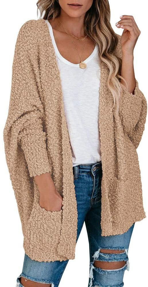 Women's Solid Color Batwing Sleeve Open Front Cardigan, Casual Long Sleeve Outerwear for Fall & Winter, Women's Knit Clothing for Daily Wear