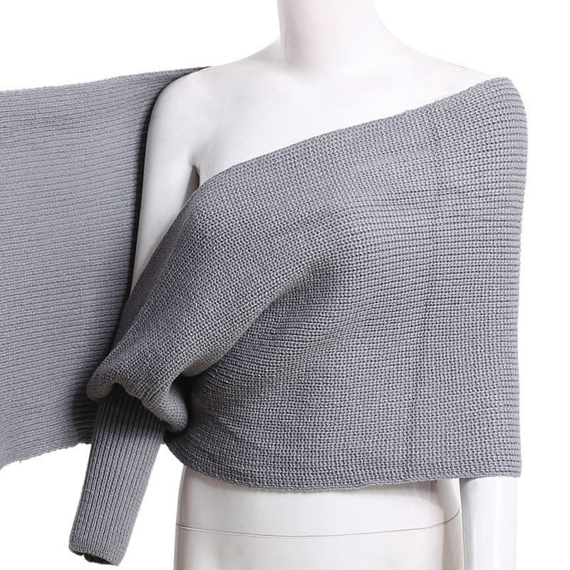 V-Shaped Cross off-Shoulder Knitted Sexy Pullover Sweater Scarf