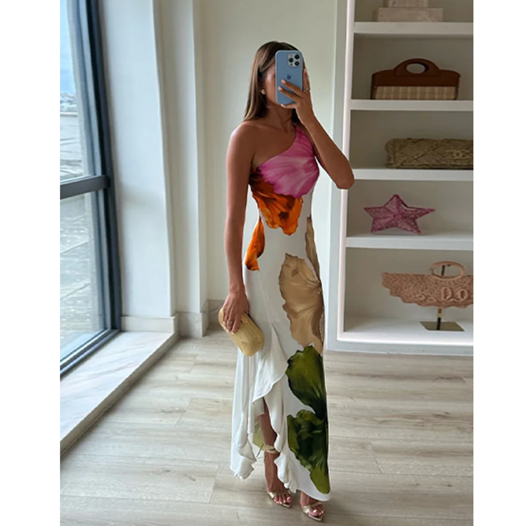 Fashion Modern Blossom One-Shoulder Maxi Dress for Women - Seldom Seen Styles