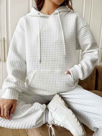 Womens Hoodies Casual Long Sleeve Drawstring Waffle Pullover Tops Loose Hooded Sweatshirt with Pocket