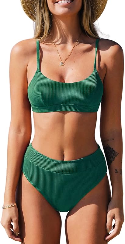 Women's Bikini Set Two Piece Swimsuit High Waisted Scoop Neck Swimwear - Seldom Seen Styles