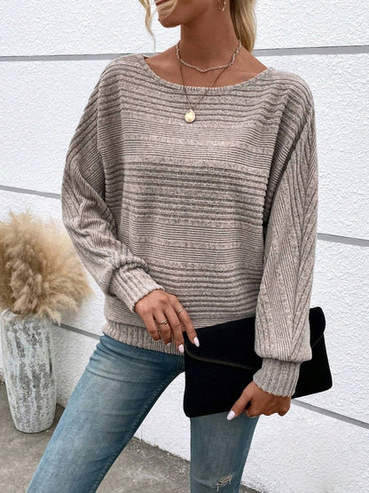 Weicher, einfarbiger Langarmpullover mit Fledermausärmeln, geeignet für Damen