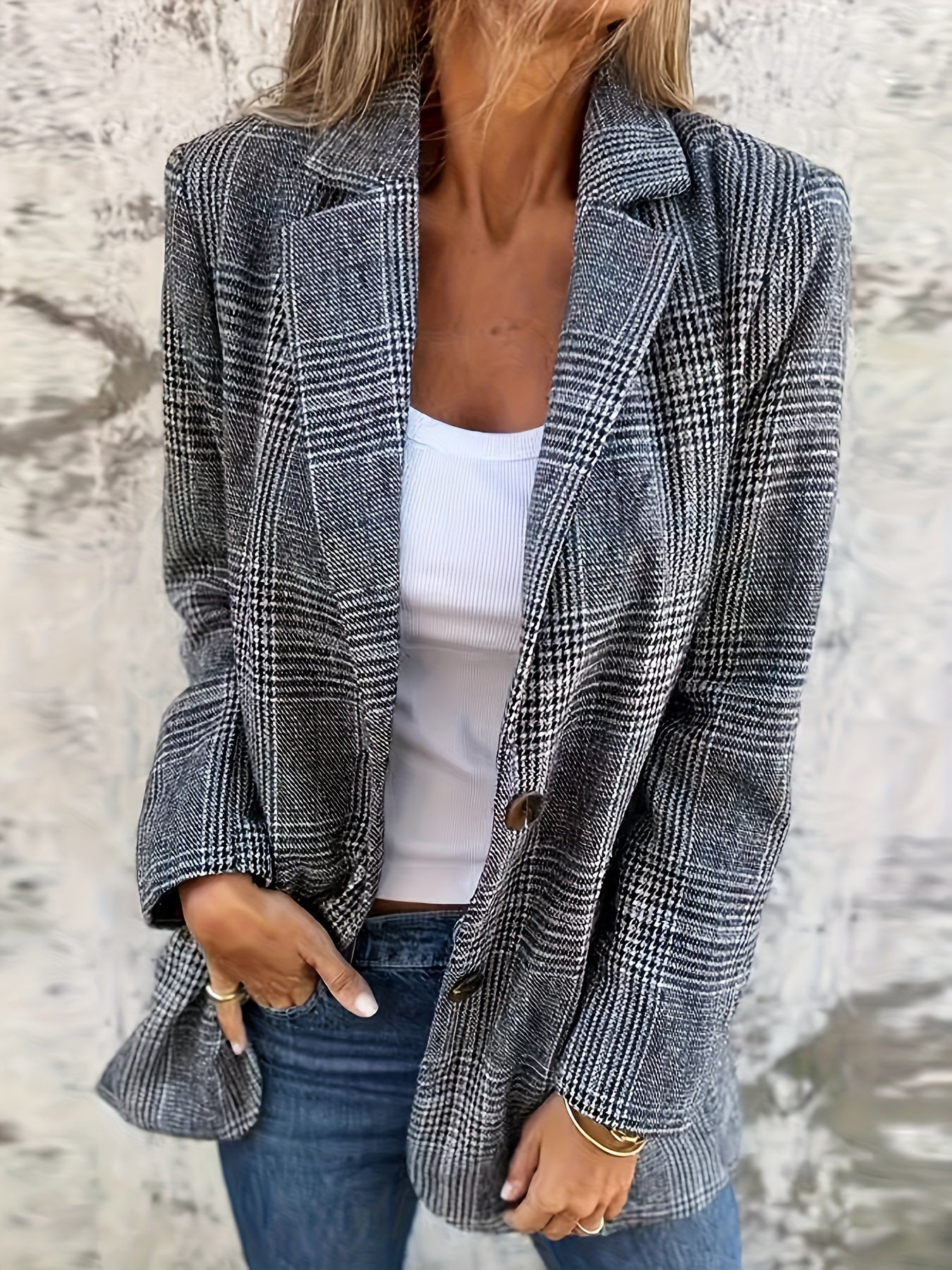 Women's Elegant Plaid Casual Suit Coat - Fashion long sleeve，Cardigan Fashionable Jacket with Pockets