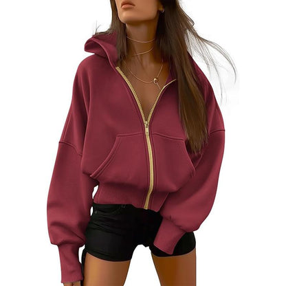 Women's Gold Zipper Hoodie Long Sleeve Fleece Y2K Style Casual Sweatshirt with Pockets for Fall Winter Clothes