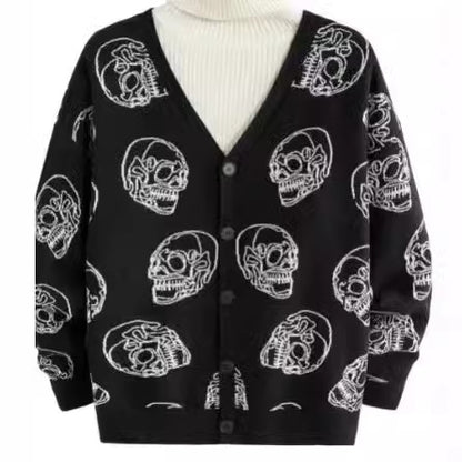 Damen-Cardigan mit Skelett-Print und überschnittenen Schultern, lässige Halloween-Strickmode mit langen Ärmeln und offener Vorderseite für Herbst und Winter, Damenbekleidung für den Alltag, Cardigans für Damen, Strickjacken