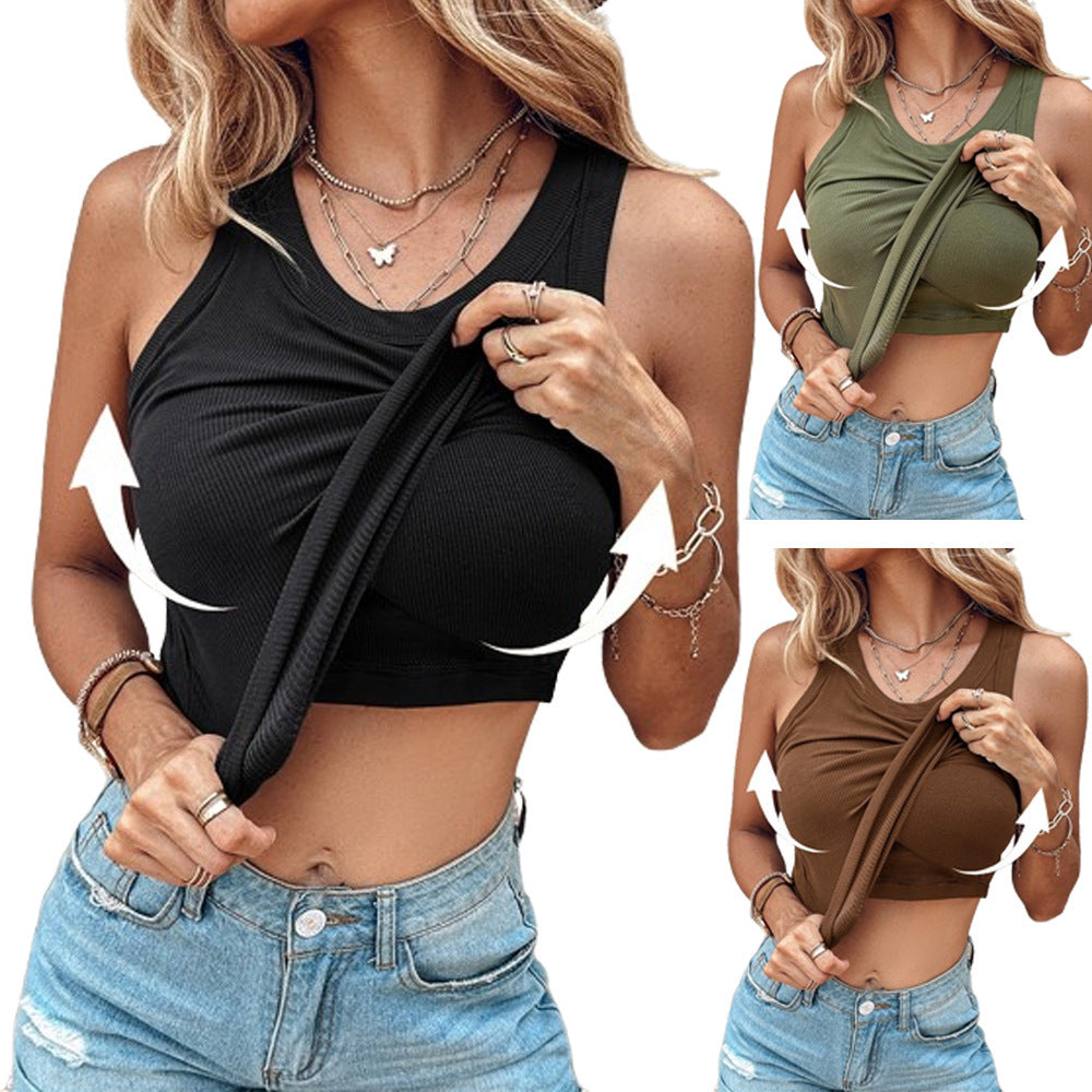 Chicme Round Neck Built-in Bra Ribbed Tank Top - Seldom Seen Styles