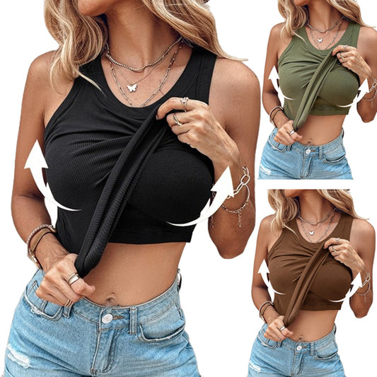 Chicme Round Neck Built-in Bra Ribbed Tank Top - Seldom Seen Styles