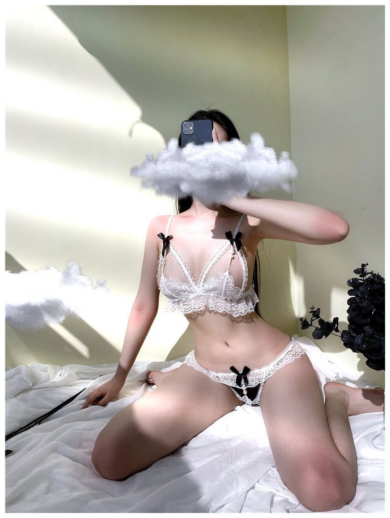 Sexy Lingerie Women's Bikini Three-Piece Pearl Thong Bra Passion Set