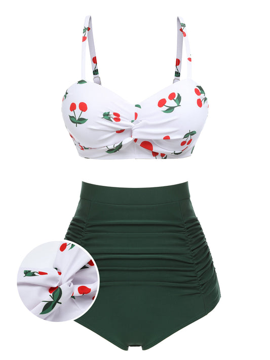 2PCS 1950s Cherry Spaghetti Strap Bikini Set - Seldom Seen Styles