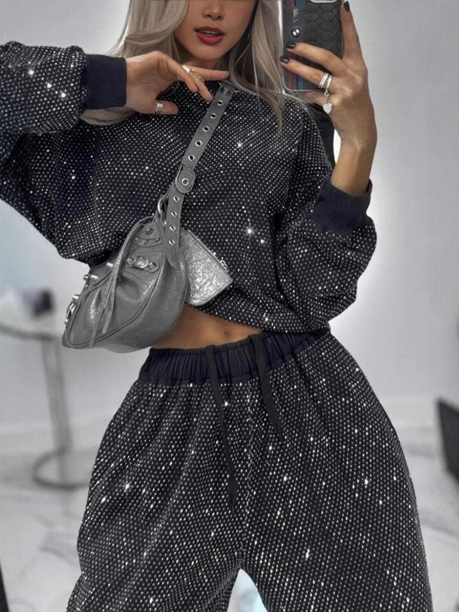 Shiny Black Two Piece Lounge Set - Seldom Seen Styles