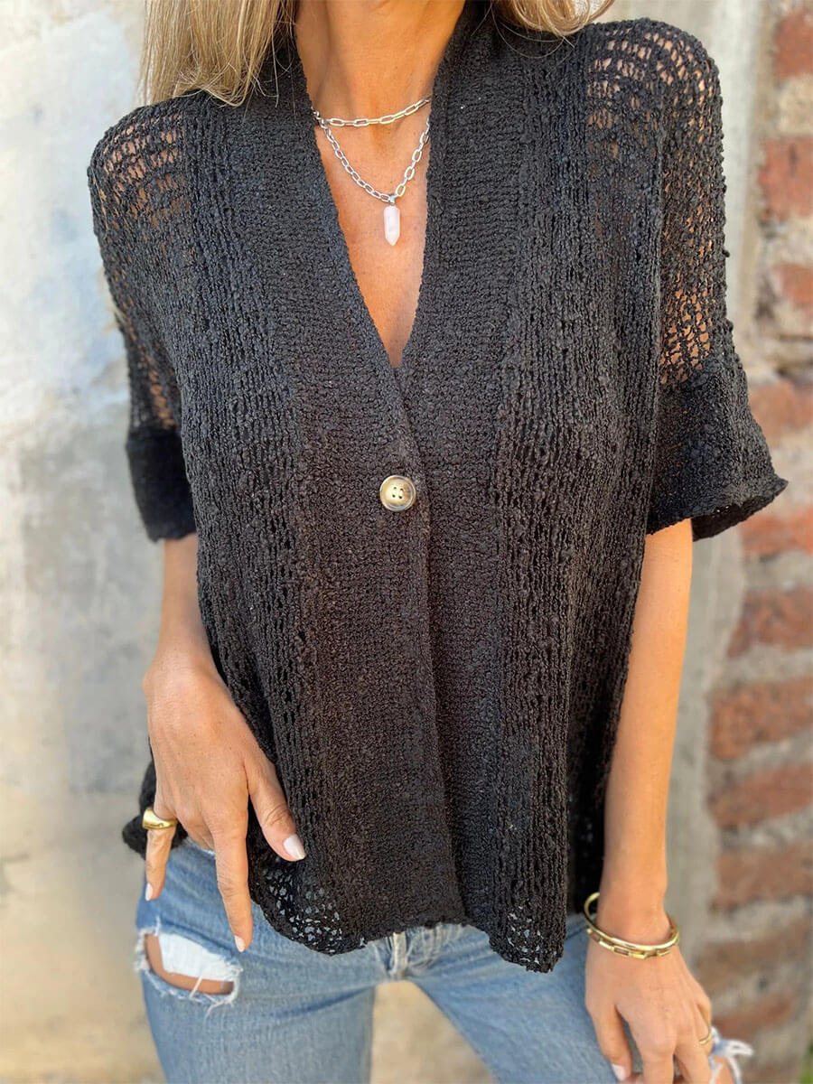 One Button Hollow Knit Tops - Seldom Seen Styles