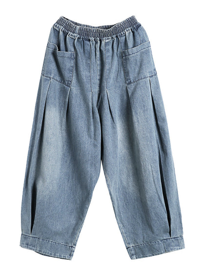 Plus Size - Simple Pure Color Loose Denim Jeans